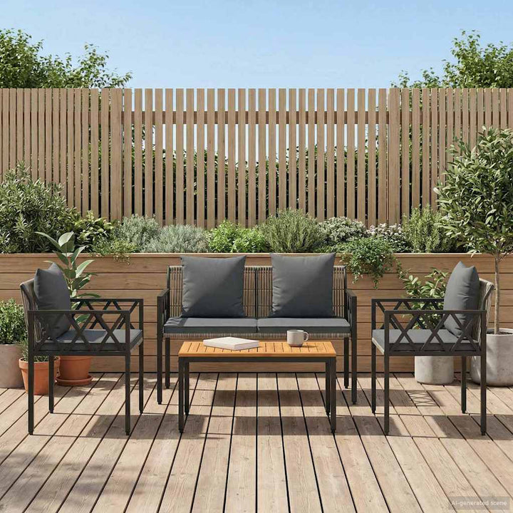 Utemöbelset 4 Pcs Grå Och Mörkgrå Konstrotting