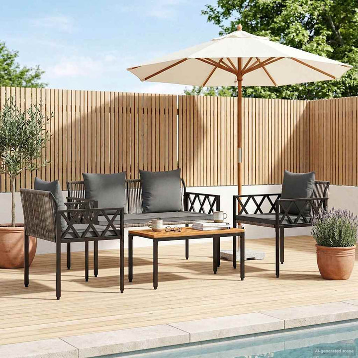 Utemöbelset 4 Pcs Grå Och Mörkgrå Konstrotting