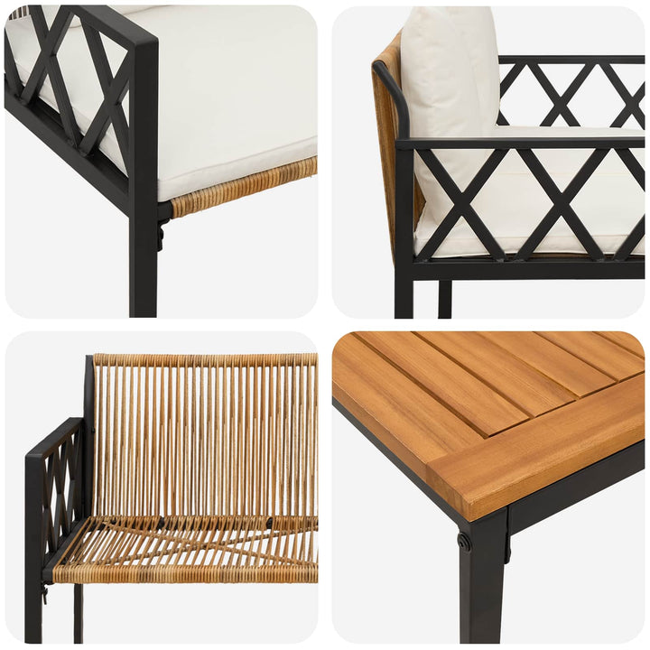 Utemöbelset 4 Pcs Brun Och Krämvit Konstrotting