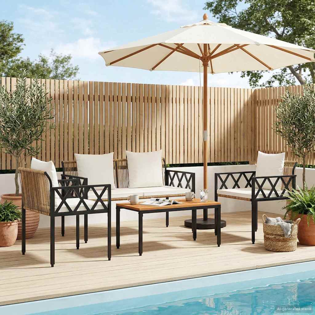 Utemöbelset 4 Pcs Brun Och Krämvit Konstrotting