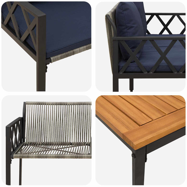 Utemöbelset 4 Pcs Grå Och Marinblå Konstrotting