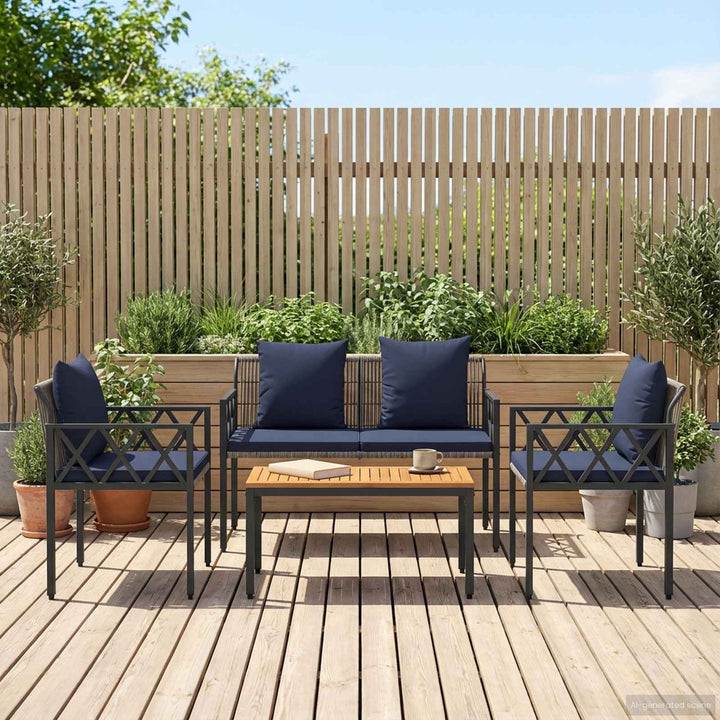 Utemöbelset 4 Pcs Grå Och Marinblå Konstrotting