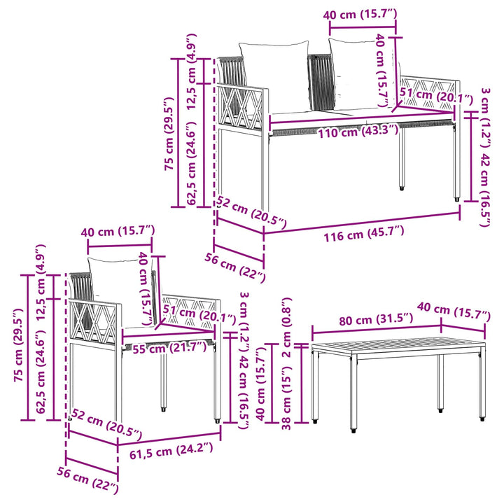 Utemöbelset 4 Pcs Grå Och Marinblå Konstrotting
