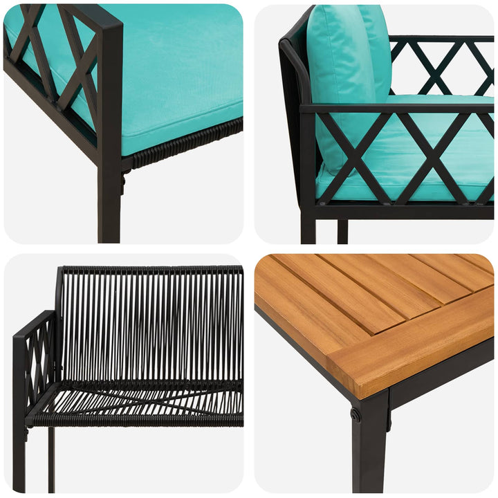 Utemöbelset 4 Pcs Svart Och Turkos Konstrotting