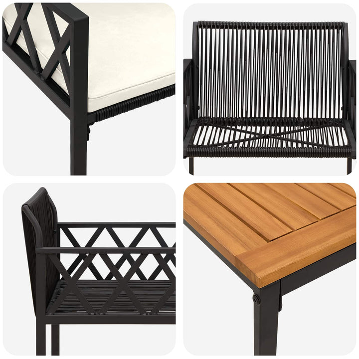 Utemöbelset 3 Pcs Svart Och Krämvit Konstrotting