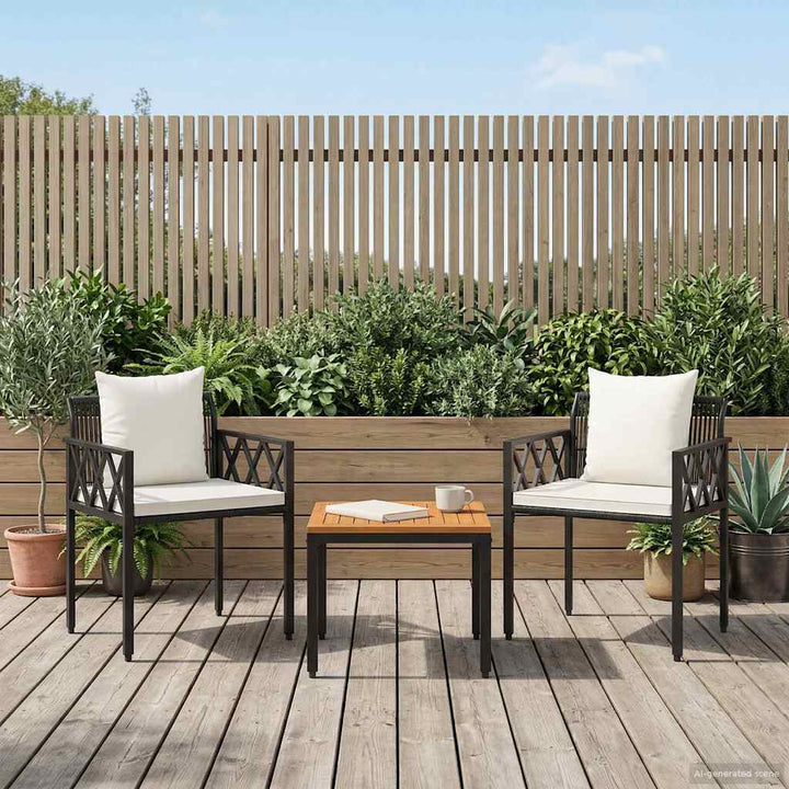 Utemöbelset 3 Pcs Svart Och Krämvit Konstrotting