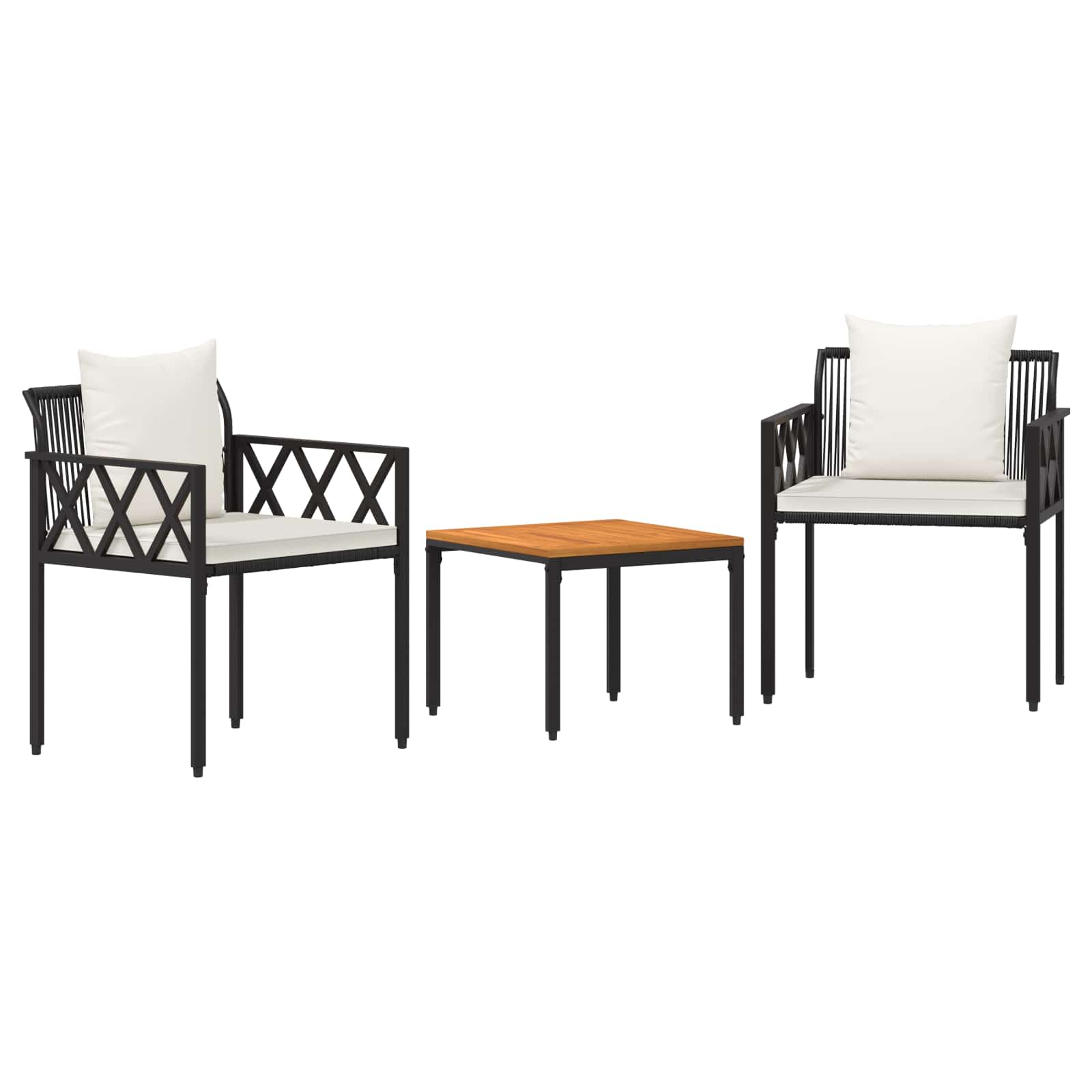 Utemöbelset 3 Pcs Svart Och Krämvit Konstrotting