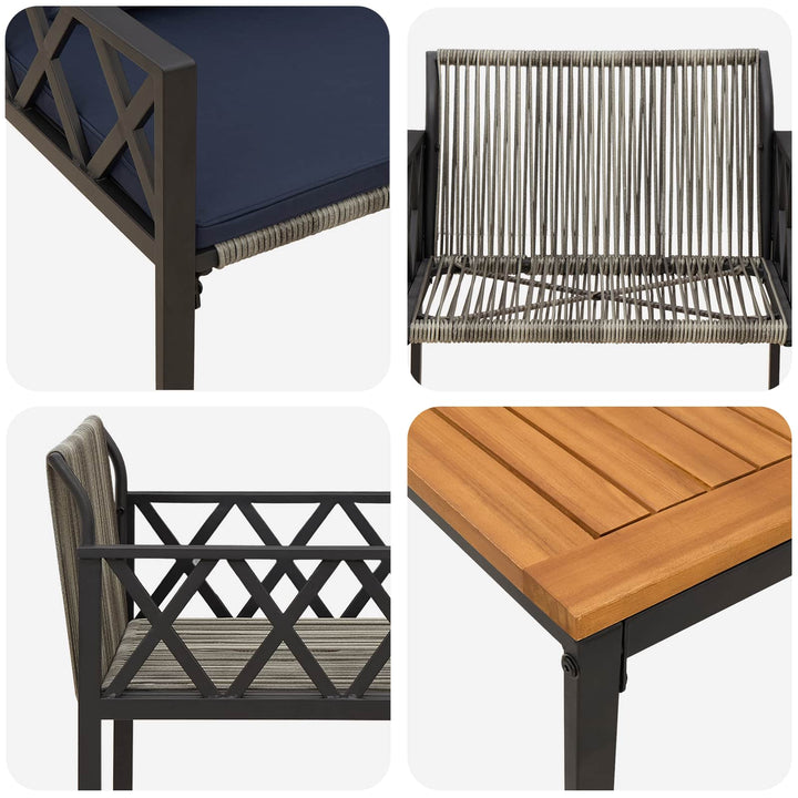 Utemöbelset 3 Pcs Grå Och Marinblå Konstrotting