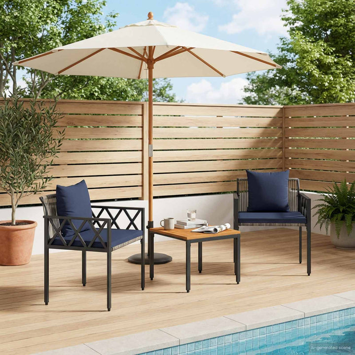 Utemöbelset 3 Pcs Grå Och Marinblå Konstrotting
