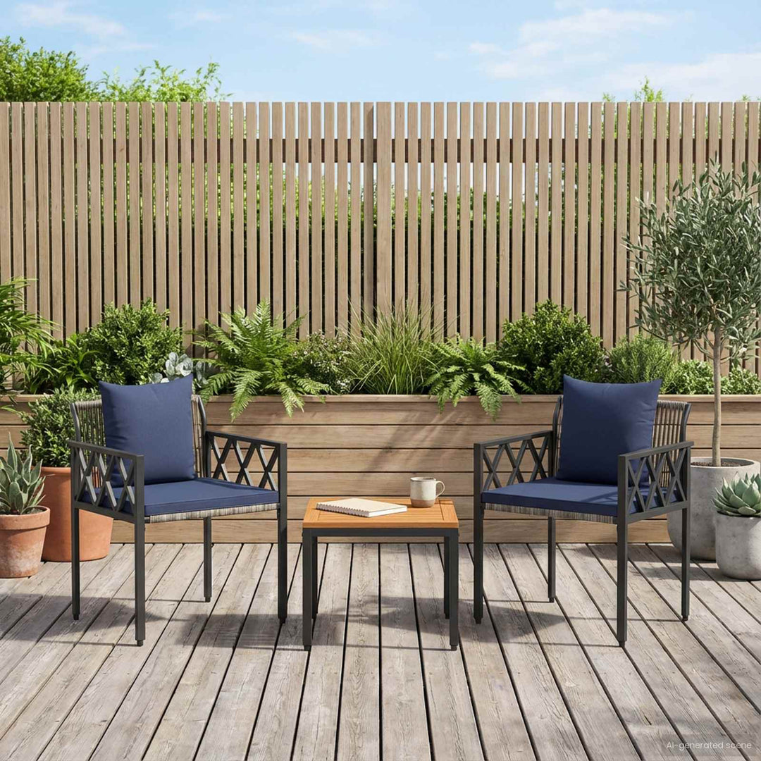 Utemöbelset 3 Pcs Grå Och Marinblå Konstrotting