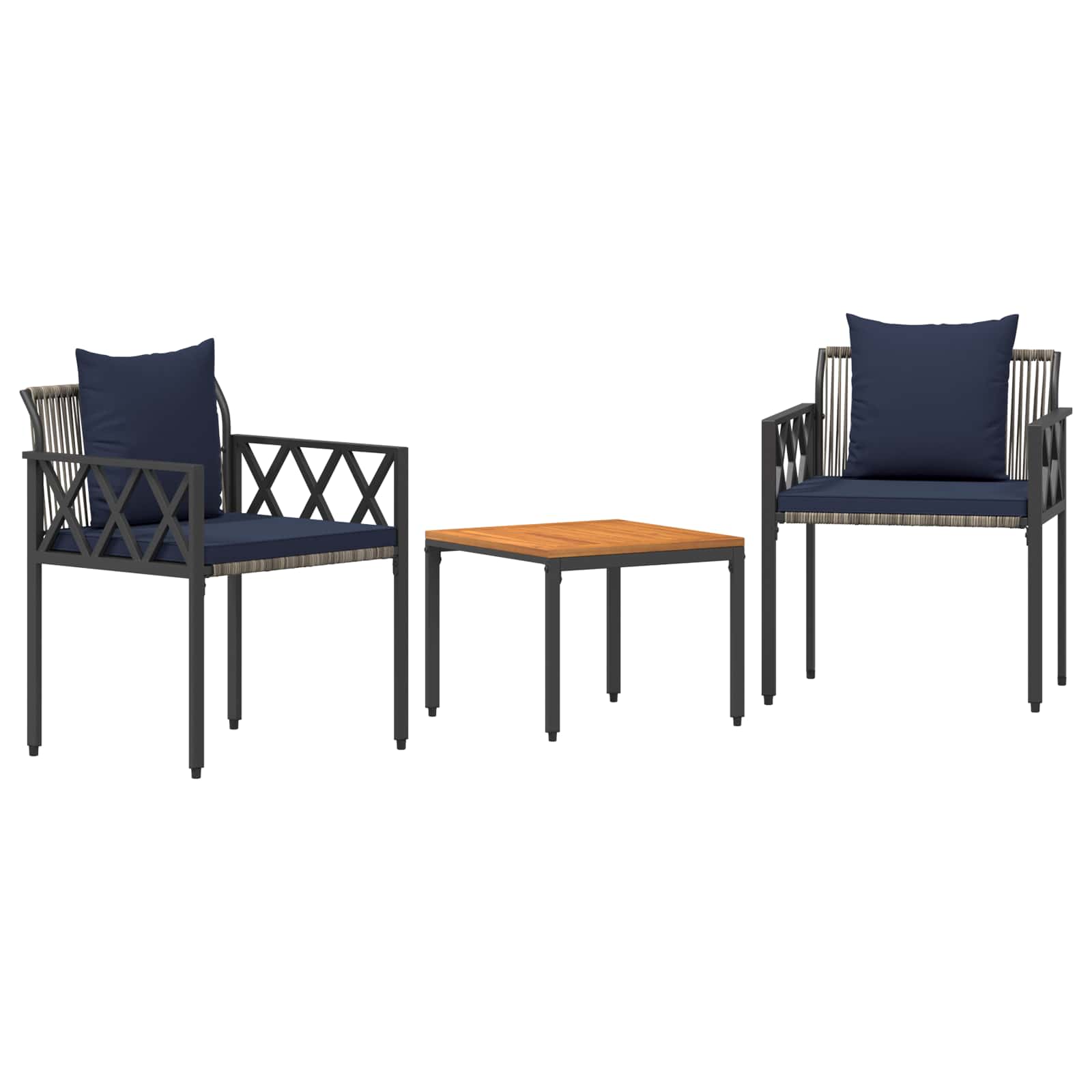 Utemöbelset 3 Pcs Grå Och Marinblå Konstrotting