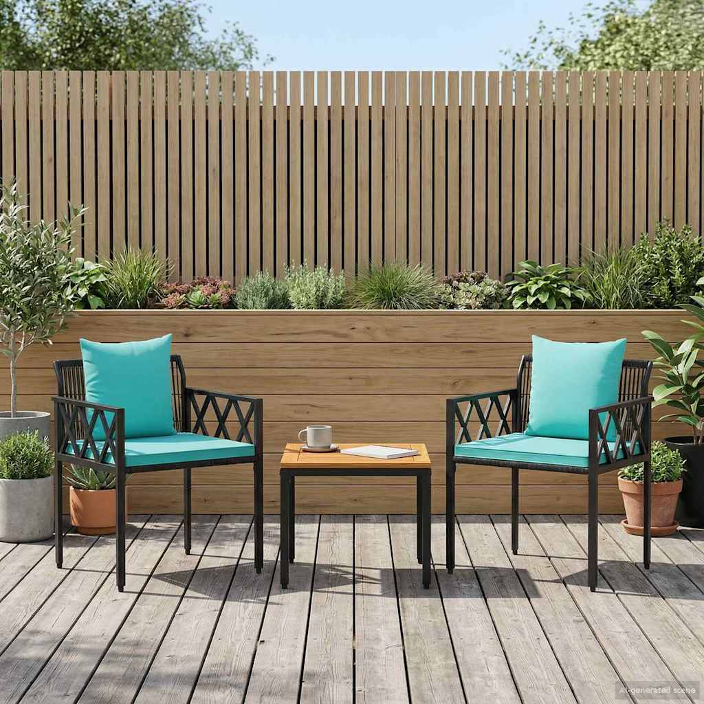 Utemöbelset 3 Pcs Svart Och Turkos Konstrotting