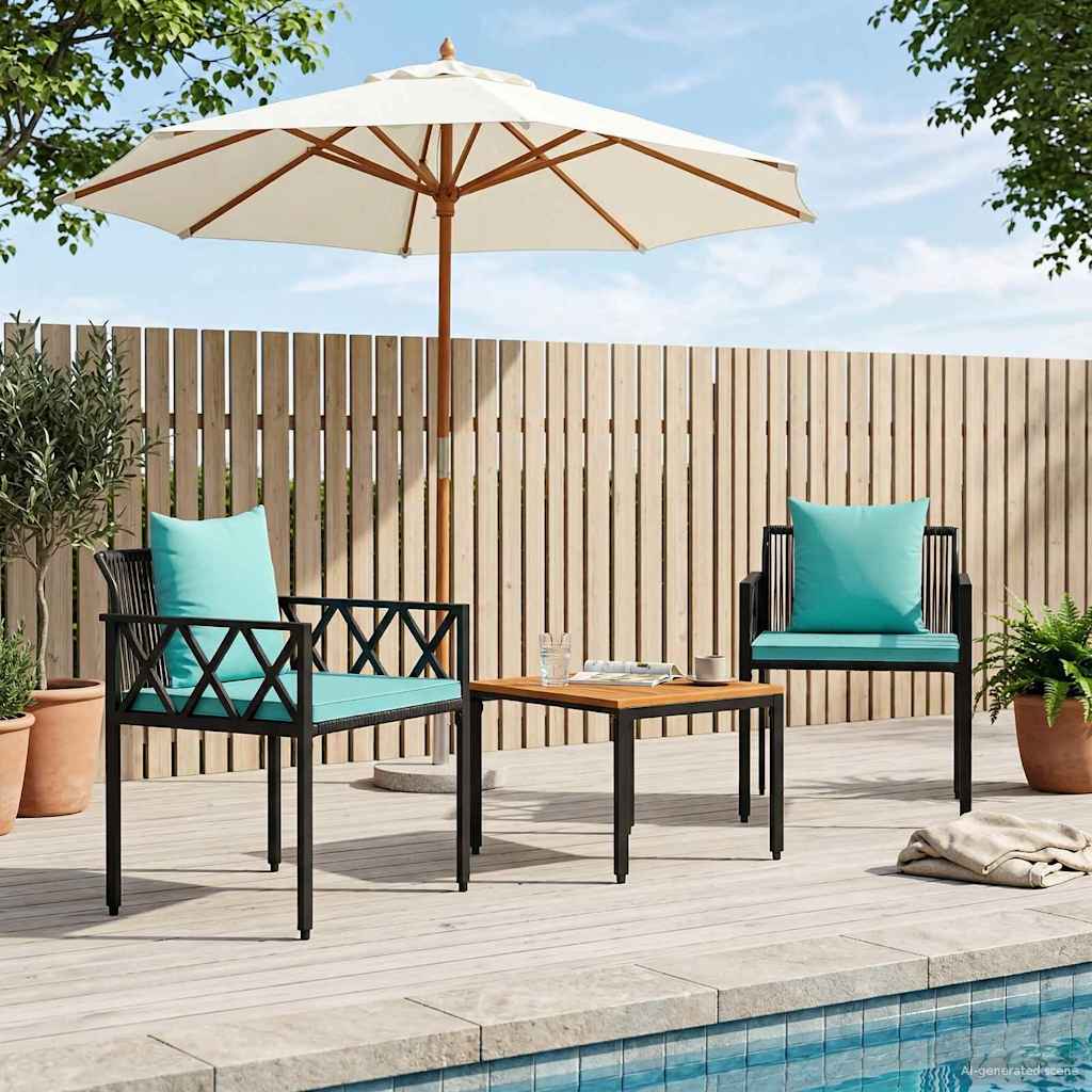 Utemöbelset 3 Pcs Svart Och Turkos Konstrotting