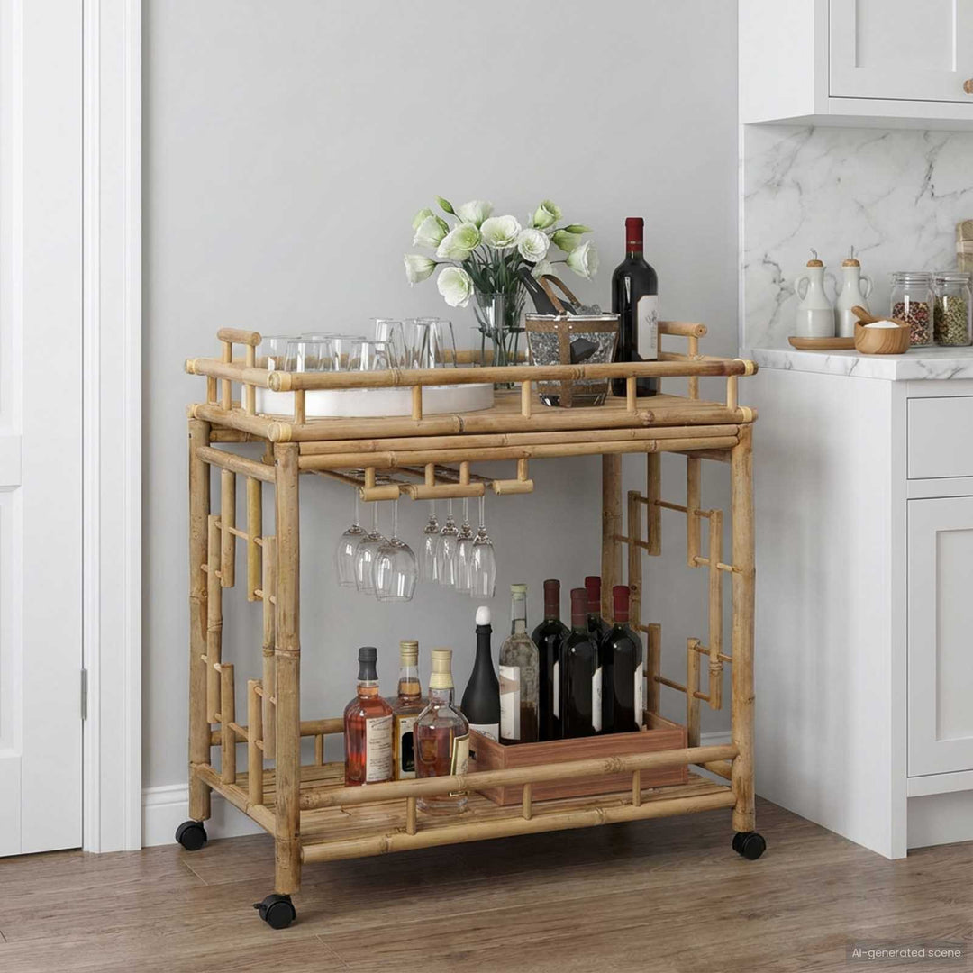 Vinvagn Med Hjul Naturfärg 85 X 50 X 93 Cm Bambus