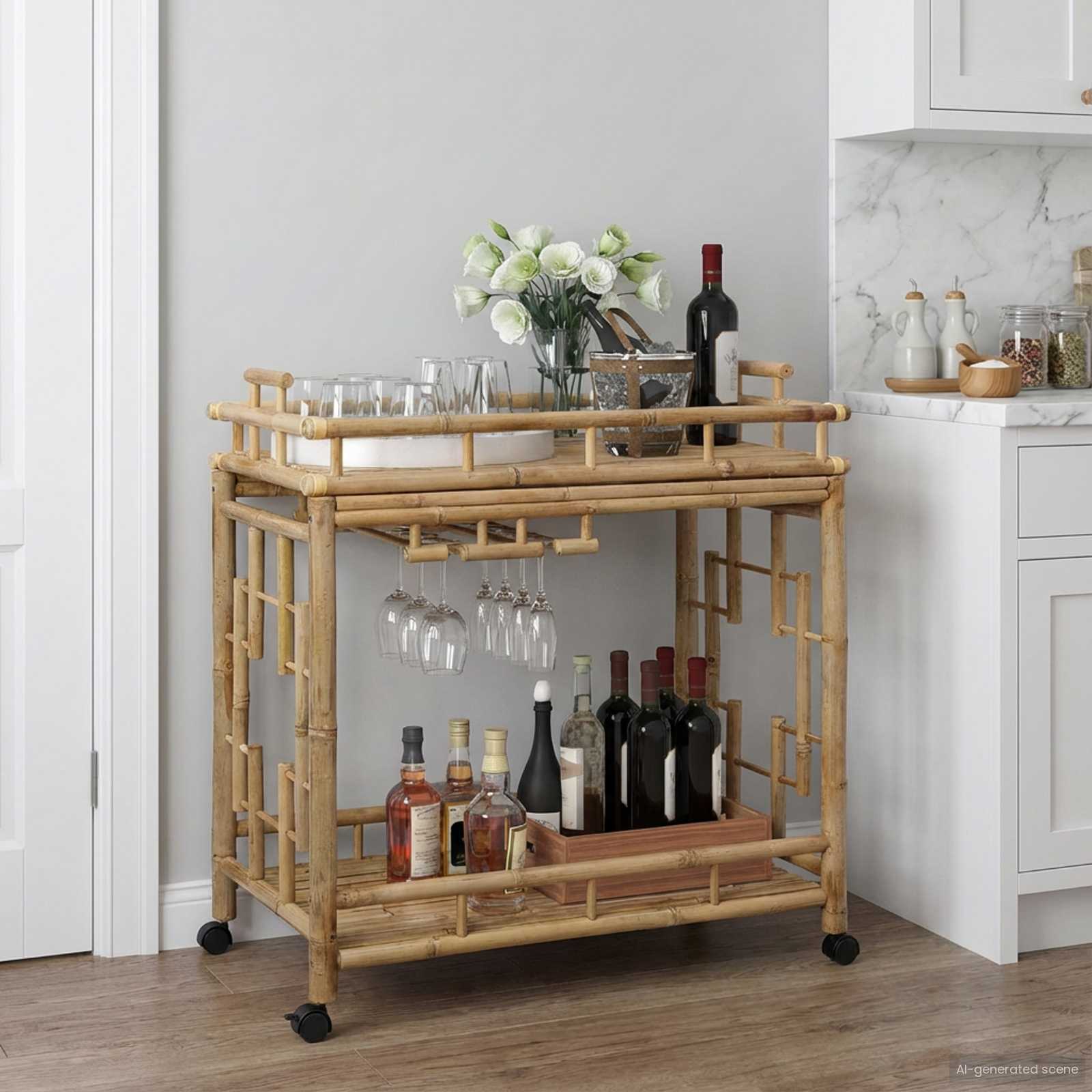 Vinvagn Med Hjul Naturfärg 85 X 50 X 93 Cm Bambus