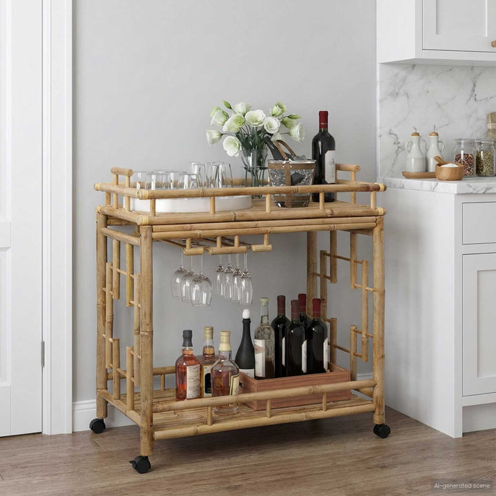 Vinvagn Med Hjul Naturfärg 85 X 50 X 93 Cm Bambus