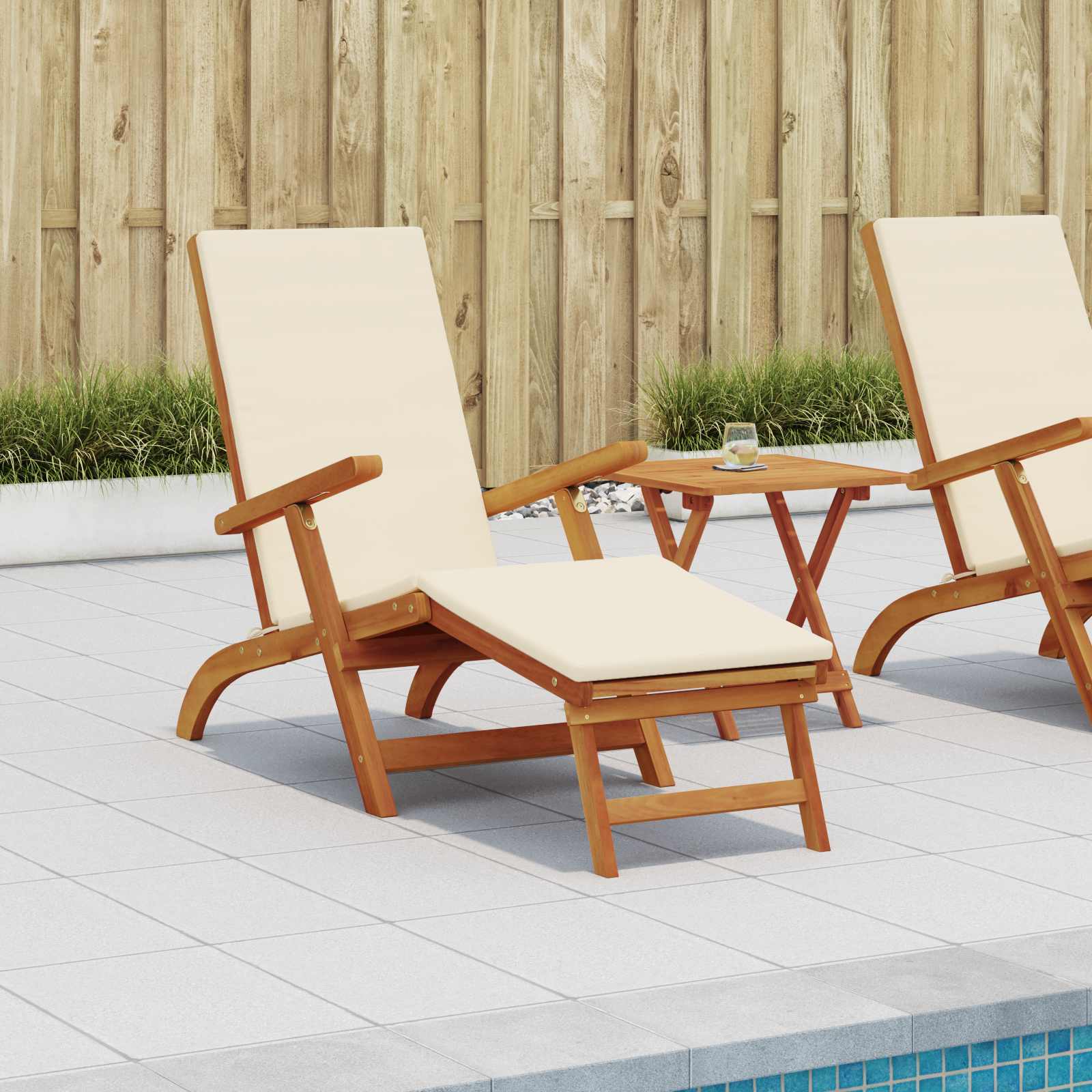 Reclining Och Fällbar Solstol 2 Pcs Gräddvit Massivt Akaciaträ