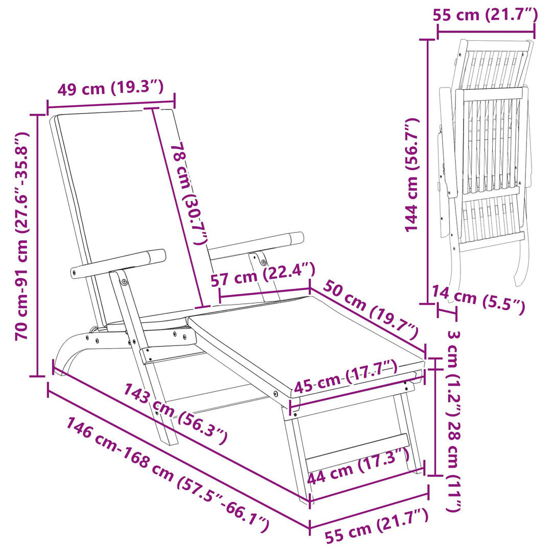 Reclining Och Fällbar Solstol 2 Pcs Gräddvit Massivt Akaciaträ