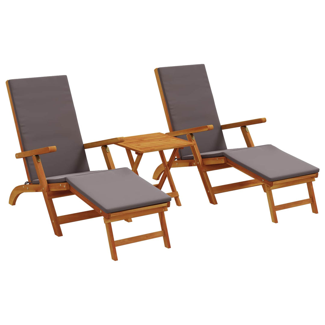 Reclining Och Fällbar Solstol 3 Pcs Mörkgrå Massivt Akaciaträ