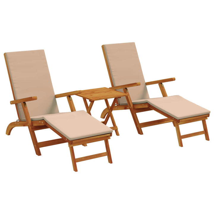 Reclining Och Fällbar Solstol 3 Pcs Taupe Massivt Akaciaträ