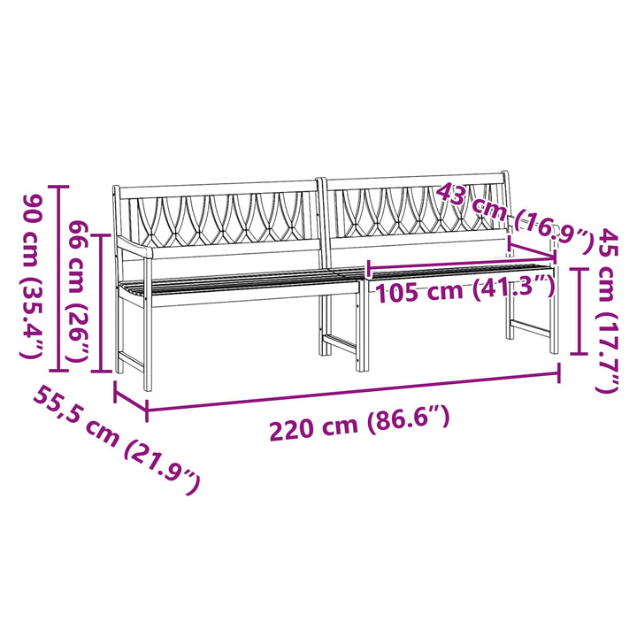 Utomhusbänk Naturlig 220 X 55,5 X 90 Cm Massivt Akaciaträ