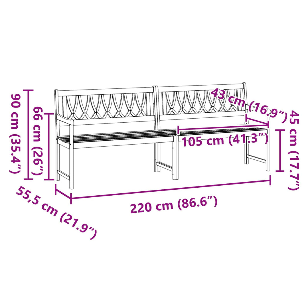 Utomhusbänk Naturlig 220 X 55,5 X 90 Cm Massivt Akaciaträ
