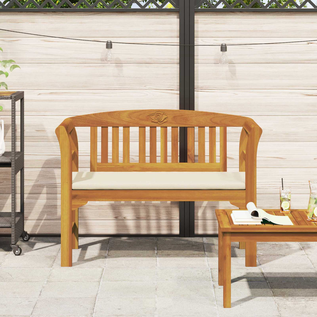 Rosabänk Med Kudde Krämvit 114 X 46 X 82,5 Cm Massivt Akaciaträ