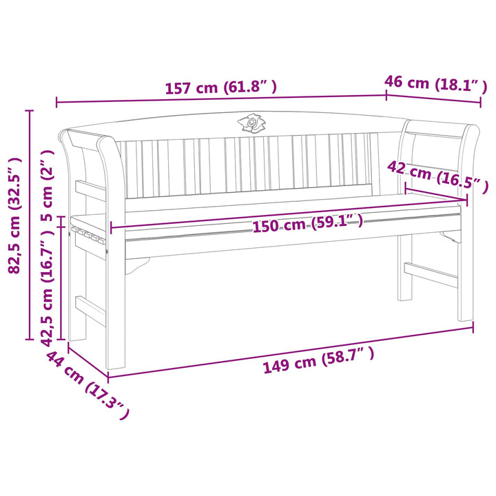 Rosabänk Naturlig 157 X 46 X 82,5 Cm Massivt Akaciaträ