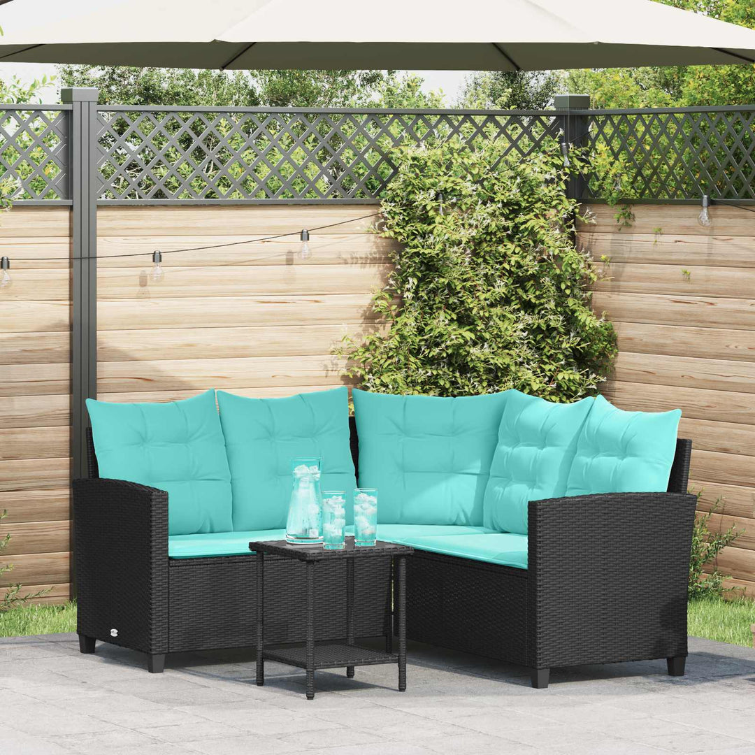 Trädgårdsoffa Med Kudde 2 Pcs Svart Och Turkos Poly Rattan