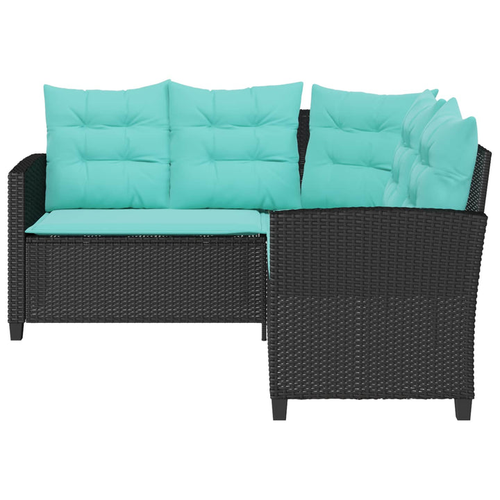Trädgårdsoffa Med Kudde 2 Pcs Svart Och Turkos Poly Rattan