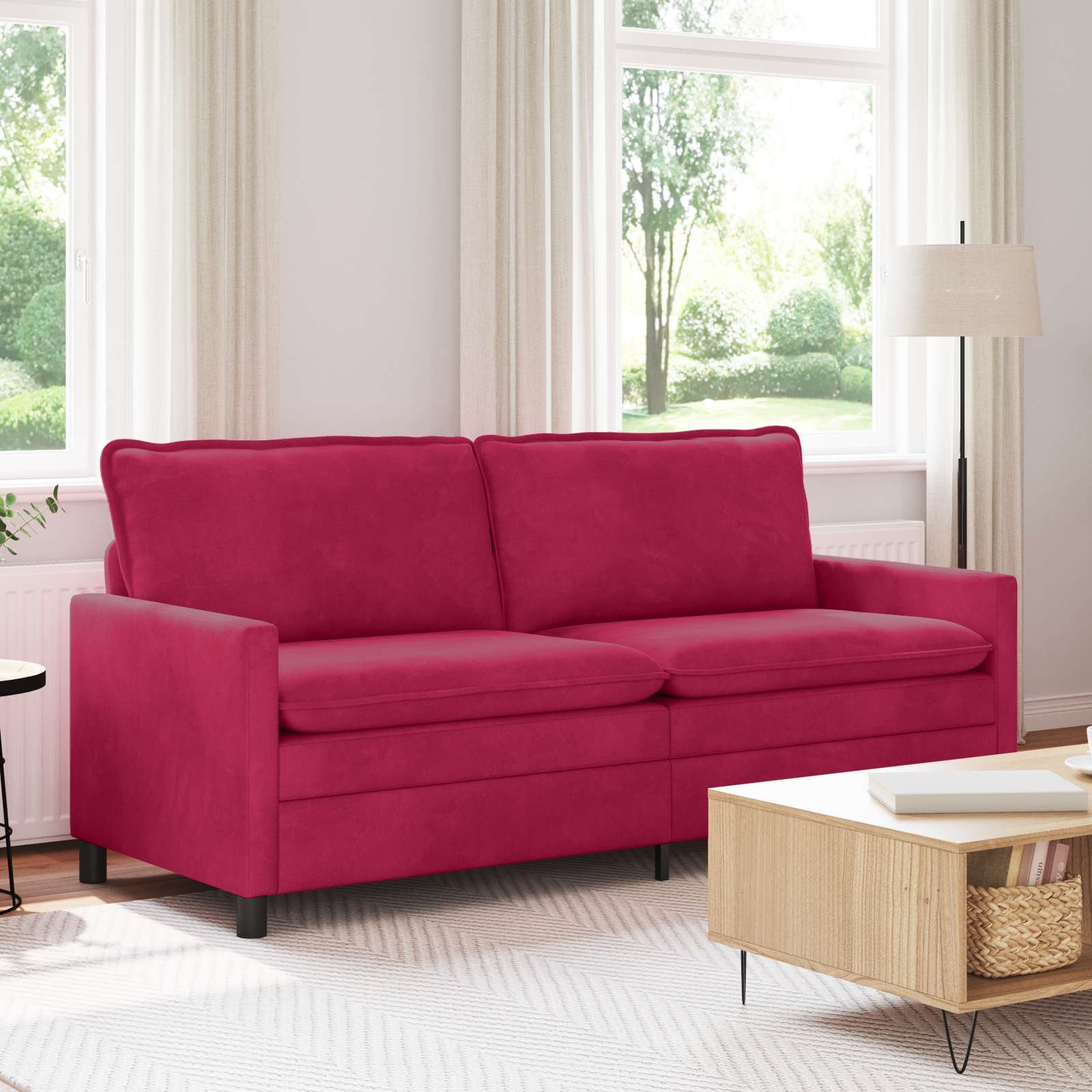 Soffa Vinröd 196 X 81 X 87,5 Cm Sammet