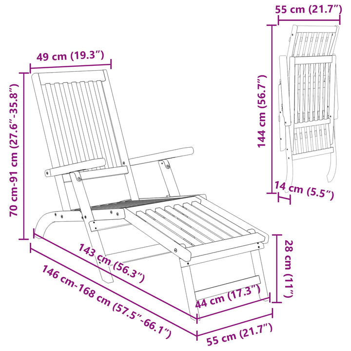 Reclining Och Fällbar Solstol 2 Pcs 55 X 146 X 91 Cm
