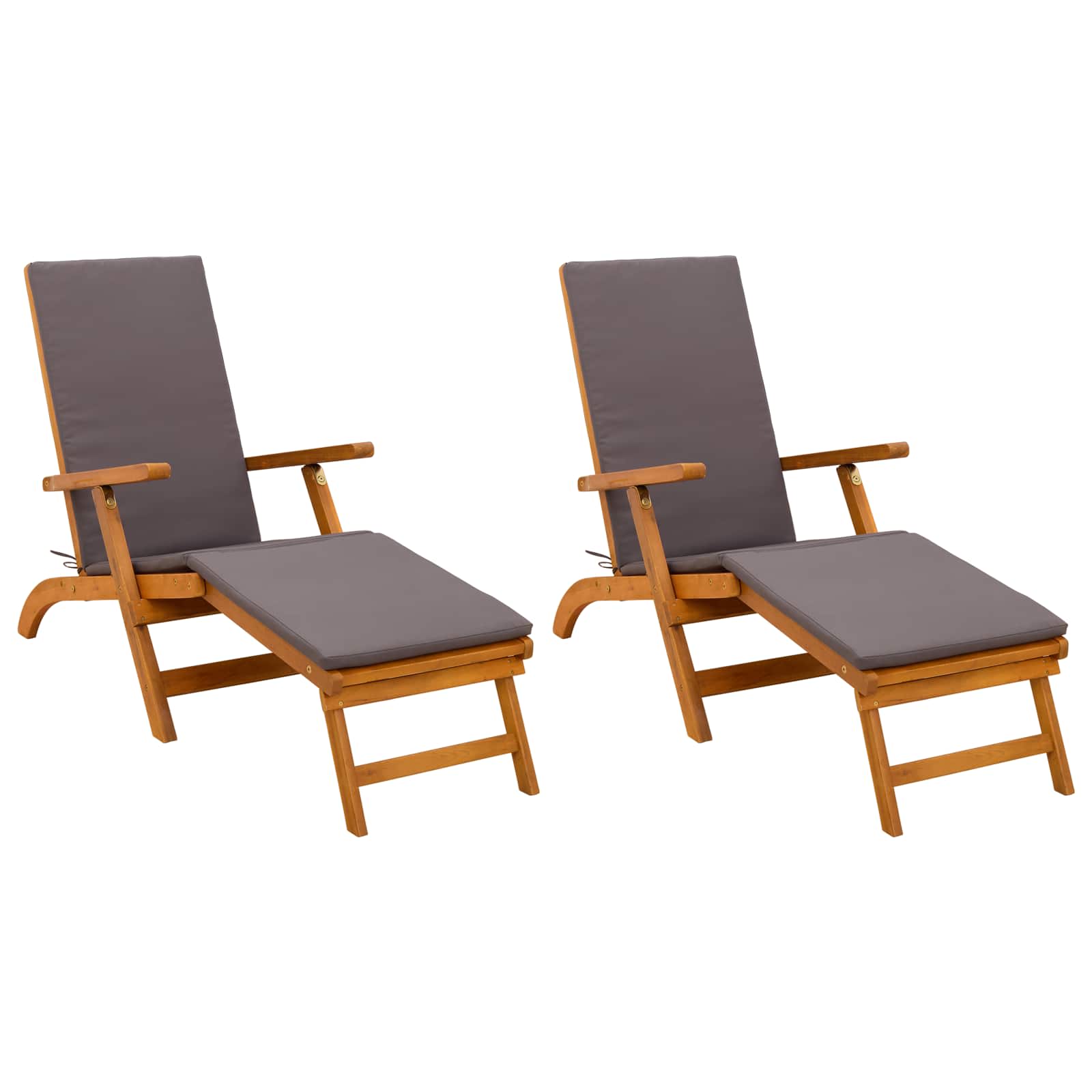 Reclining Och Fällbar Solstol 2 Pcs Grå 55 X 146 X 91 Cm