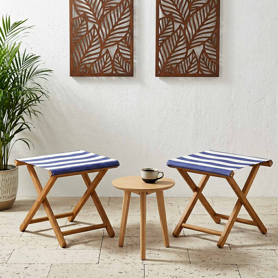 Deck Chair 2 Pcs Massiv Eukalyptus Trä Blå Och Vit