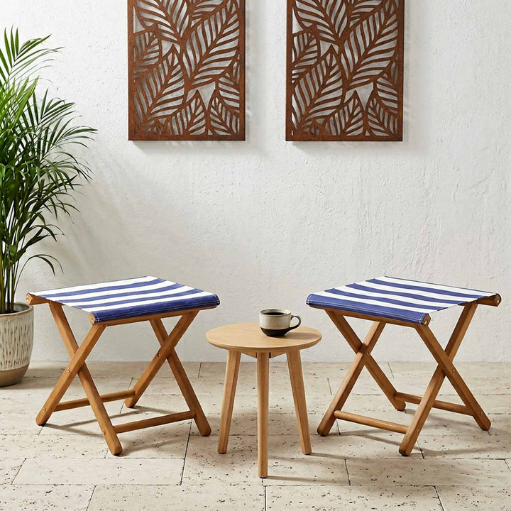Deck Chair 2 Pcs Massiv Eukalyptus Trä Blå Och Vit