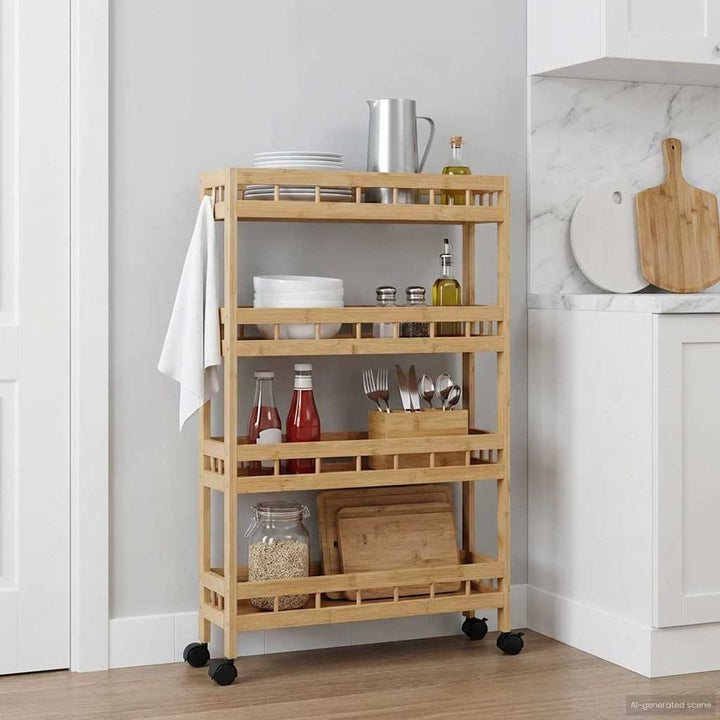 Köksvagn Med Hjul Naturfärg 60 X 18 X 97 Cm Bambus