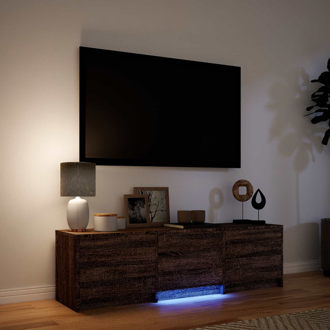 Tv-Bänk Med Led Brun Ek 140 X 34 X 40 Cm Konstruerat Trä