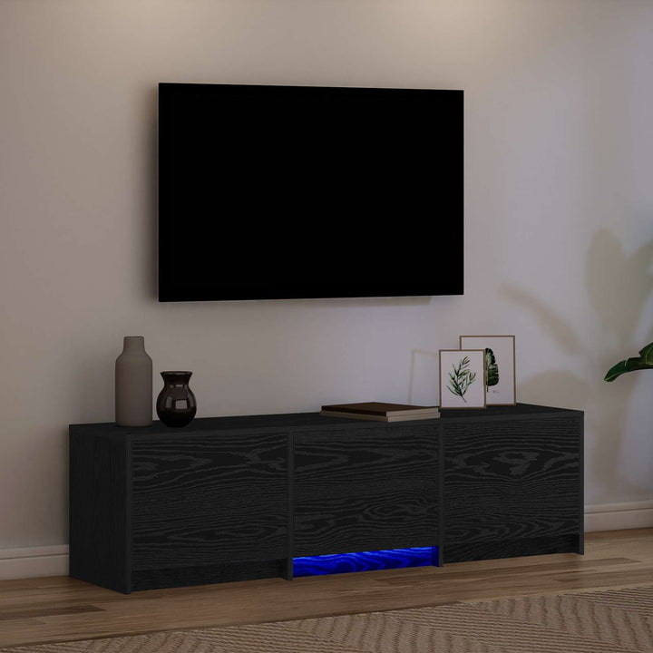 Tv-Bänk Med Led Svart Ek 140 X 34 X 40 Cm Konstruerat Trä