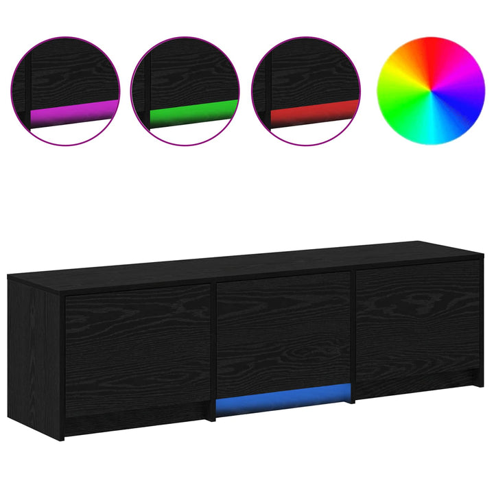 Tv-Bänk Med Led Svart Ek 140 X 34 X 40 Cm Konstruerat Trä