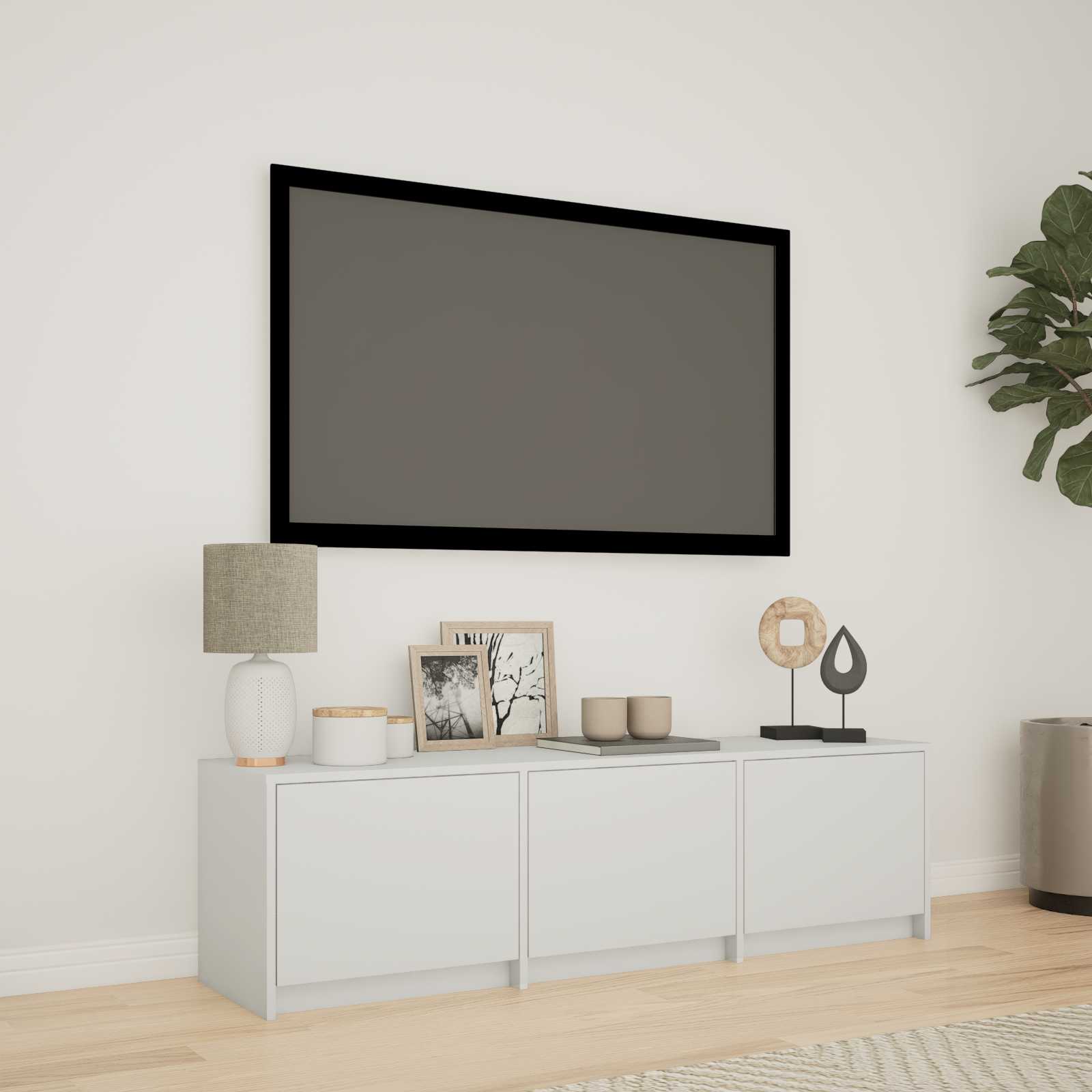 Tv-Bänk Med Led Med Låda Vit 140 X 34 X 40 Cm Konstruerat Trä