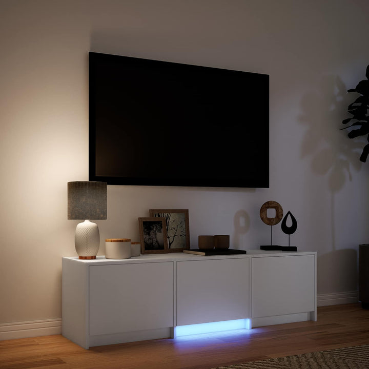 Tv-Bänk Med Led Med Låda Vit 140 X 34 X 40 Cm Konstruerat Trä