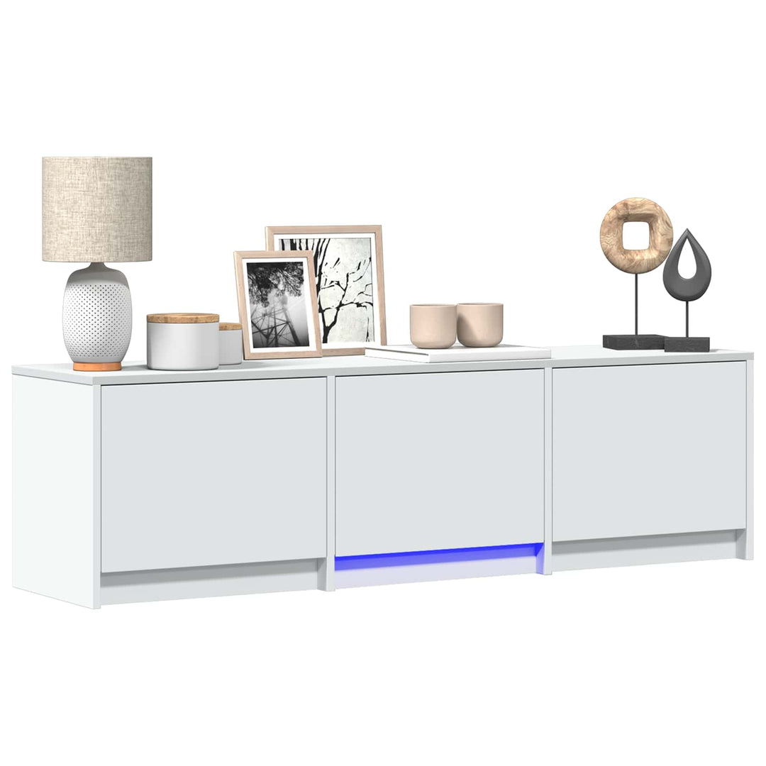 Tv-Bänk Med Led Med Låda Vit 140 X 34 X 40 Cm Konstruerat Trä