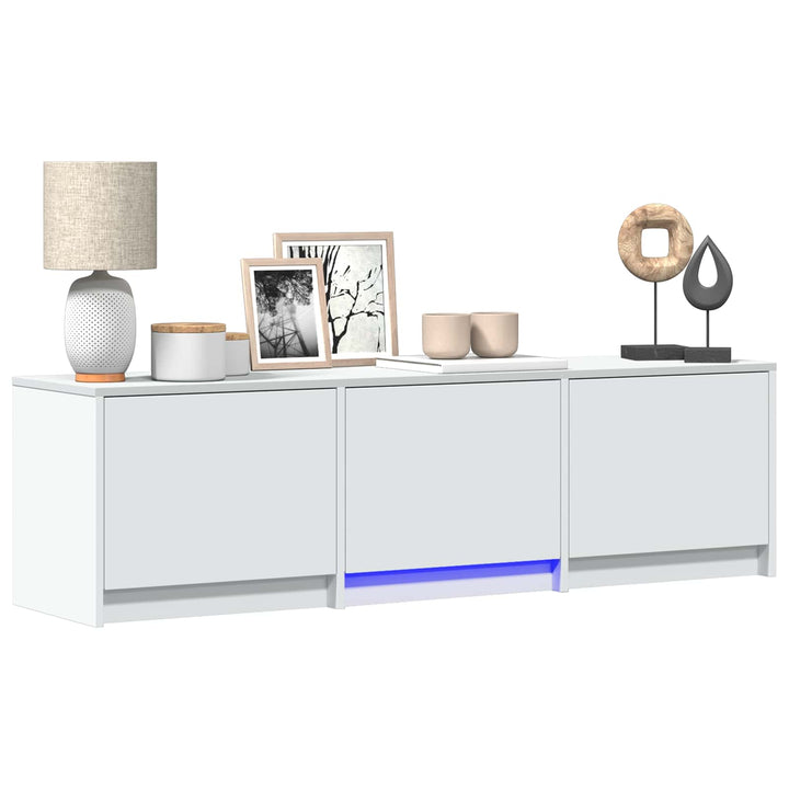 Tv-Bänk Med Led Med Låda Vit 140 X 34 X 40 Cm Konstruerat Trä