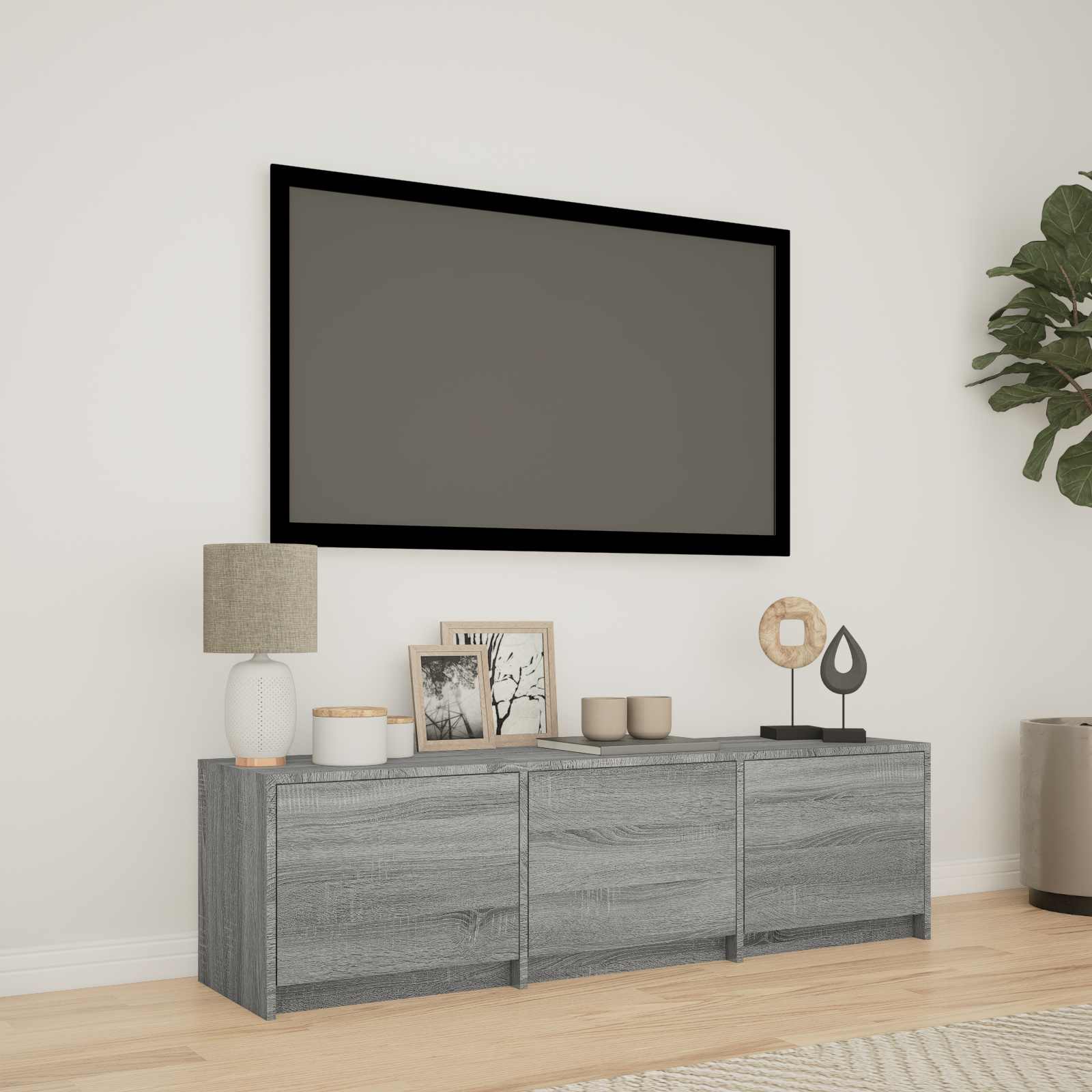 Tv-Bänk Med Led Grå Sonoma 140 X 34 X 40 Cm Konstruerat Trä
