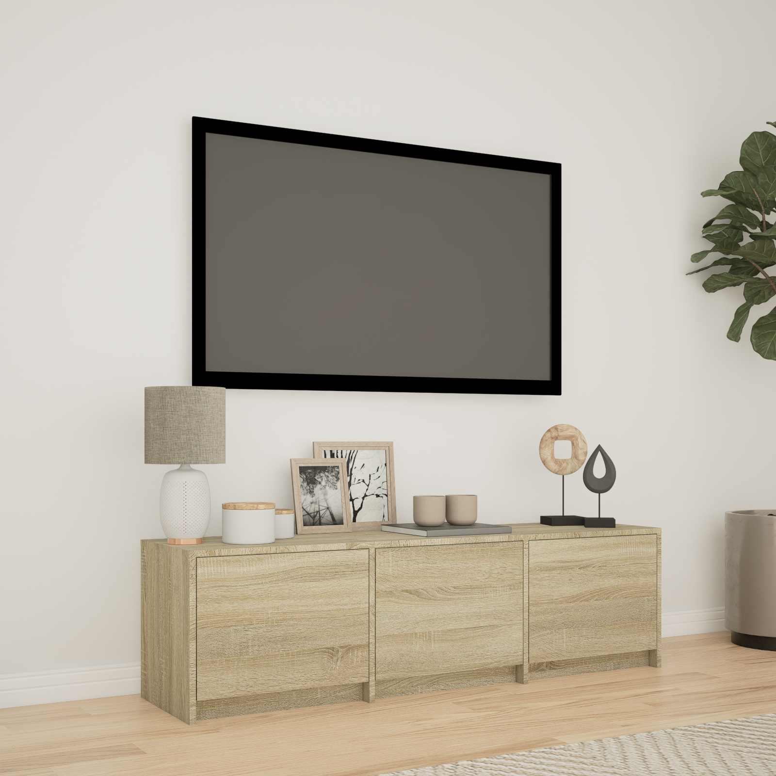 Tv-Bänk Med Led Sonoma-Ek 140 X 34 X 40 Cm Konstruerat Trä