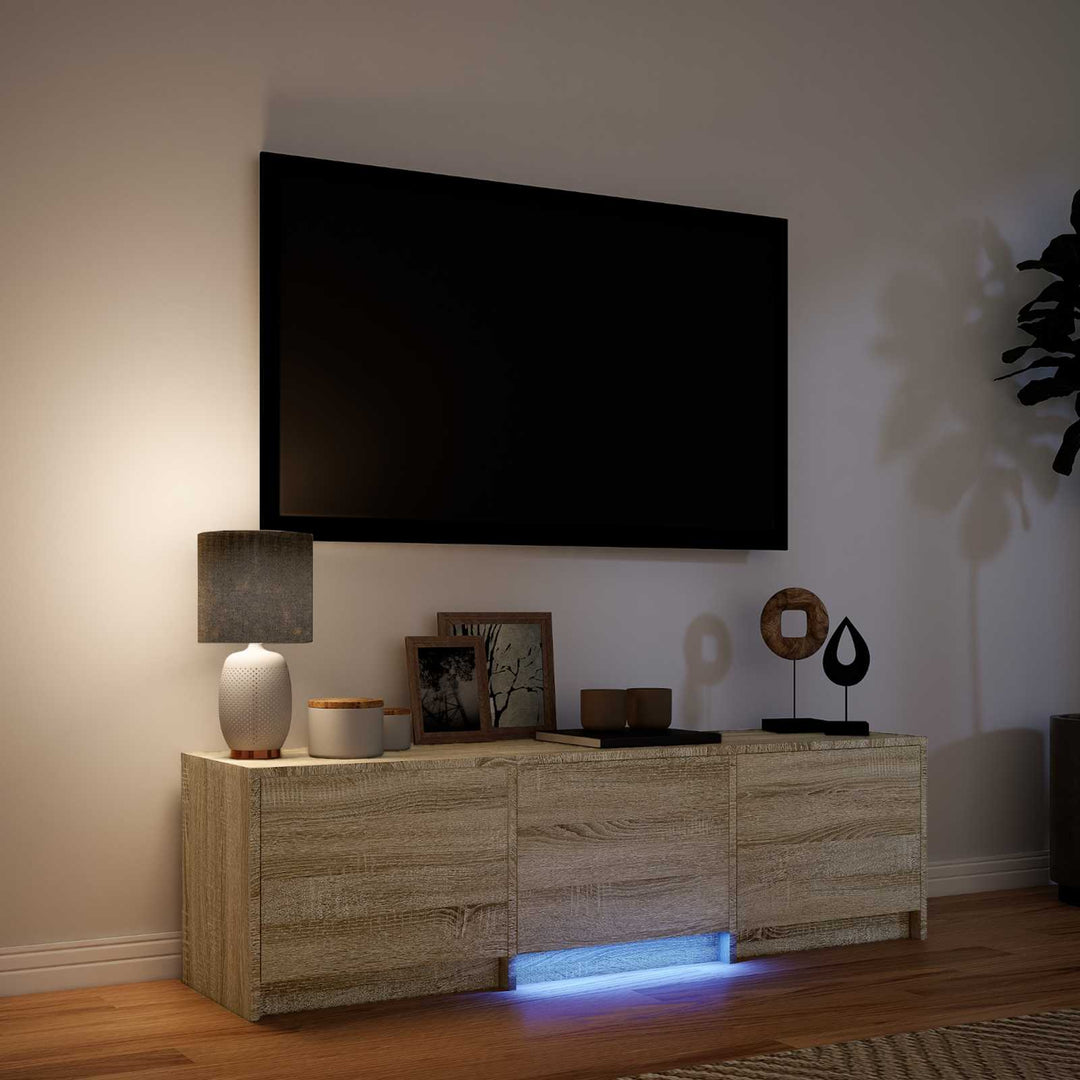 Tv-Bänk Med Led Sonoma-Ek 140 X 34 X 40 Cm Konstruerat Trä