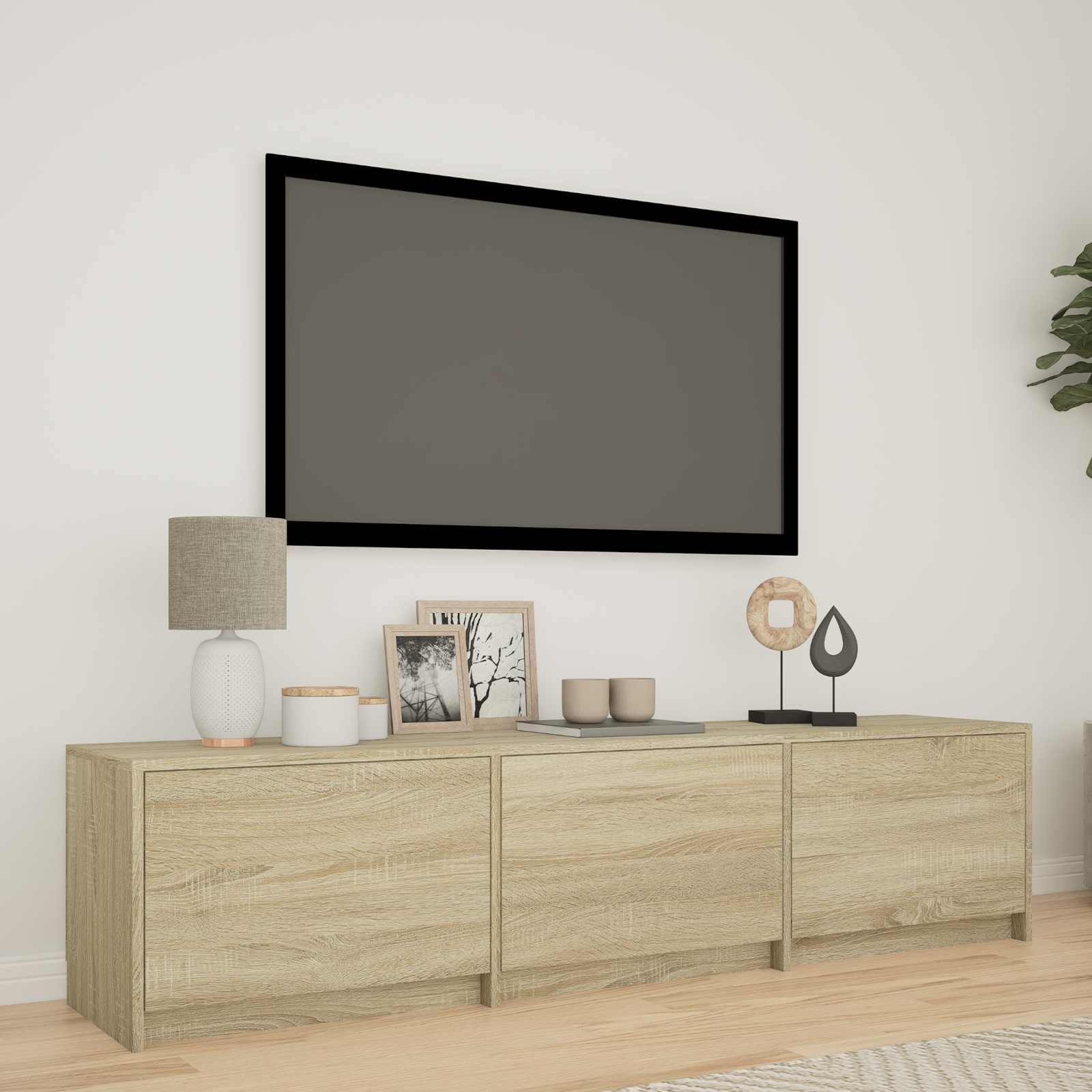 Tv-Bänk Med Led Sonoma-Ek 165 X 34 X 40 Cm Konstruerat Trä
