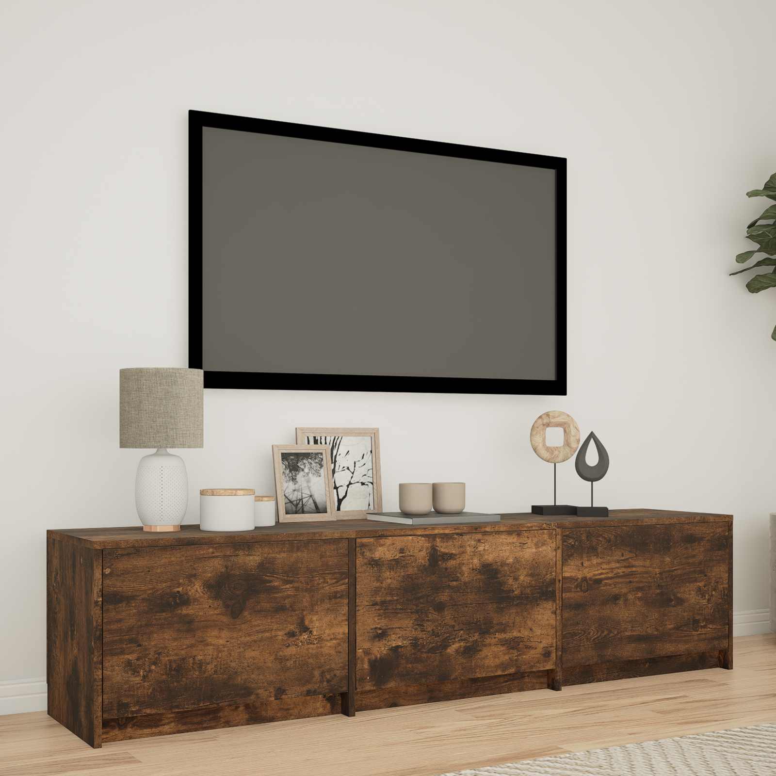 Tv-Bänk Med Led Rökt Ek 165 X 34 X 40 Cm Konstruerat Trä