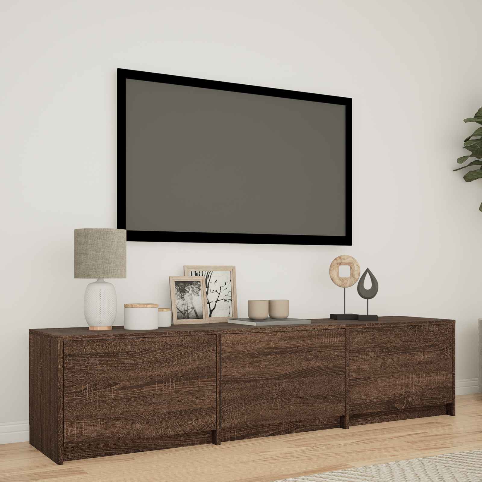 Tv-Bänk Med Led Brun Ek 165 X 34 X 40 Cm Konstruerat Trä