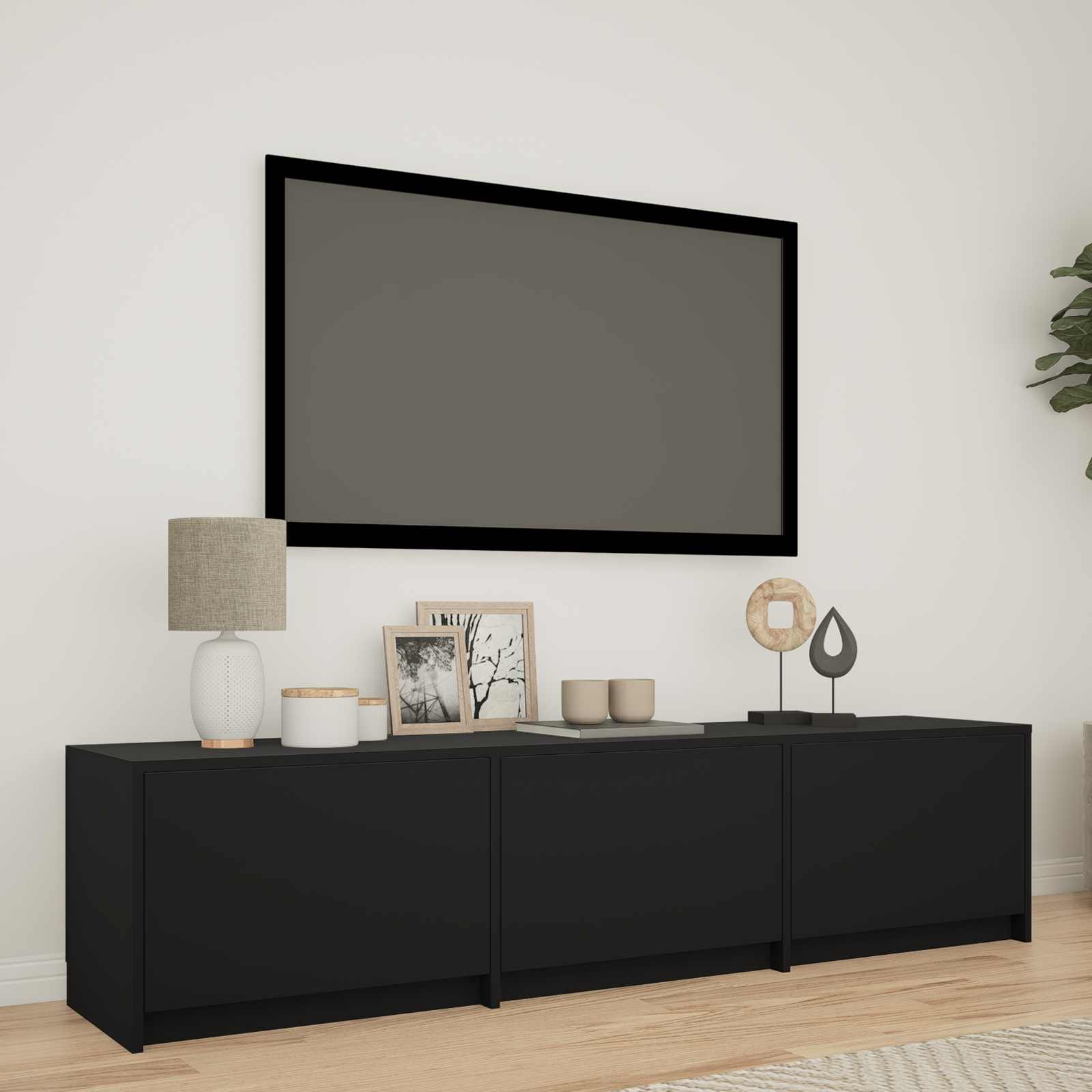 Tv-Bänk Med Led Med Led Svart 165 X 34 X 40 Cm Konstruerat Trä
